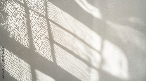 Abstract background with the shadow of a net on a white wall, with light and soft tones, in a minimalistic style, focusing on texture and shape, with clear edges for text or product display,