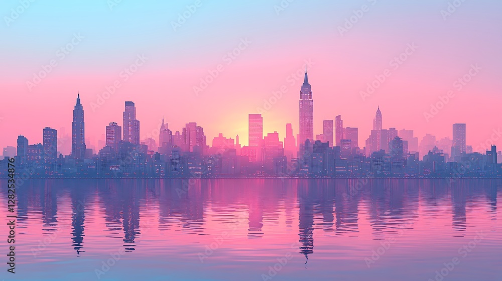 Obraz premium Dreamy pastel cityscape skyline reflection high resolution hd wallpaper
