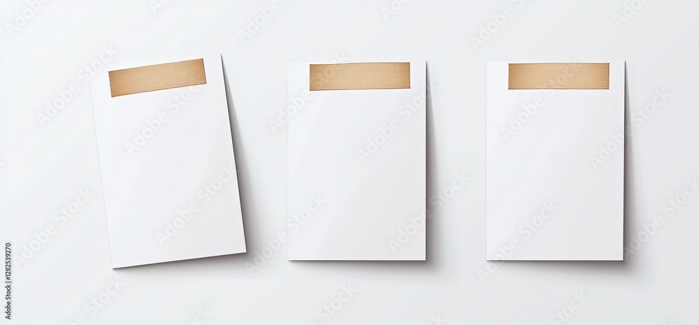 Three blank white notepads with wood headers on white background, mockup Three blank white notepads with wood headers on white background, mockup