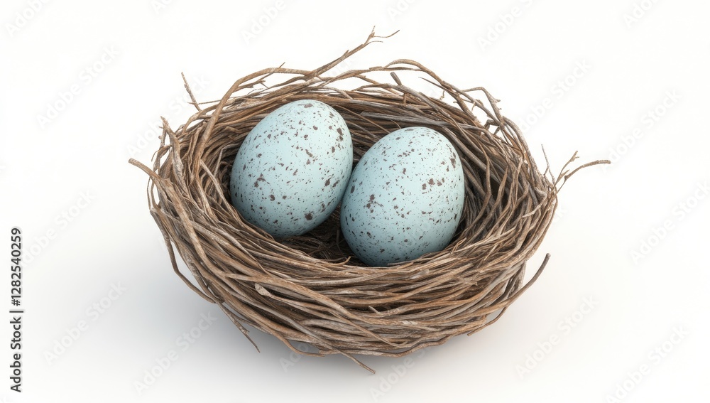 Two speckled eggs in a nest on white background (1) Two speckled eggs in a nest on white background (1)