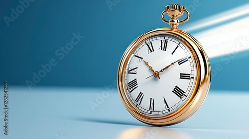 Vintage Pocket Watch on Blue Background with Elegant Design