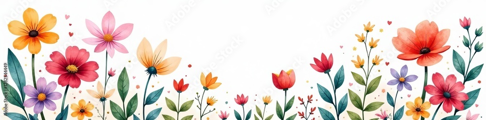 Whimsical watercolor flowers in a playful and bright design, design, background Whimsical watercolor flowers in a playful and bright design, design, background