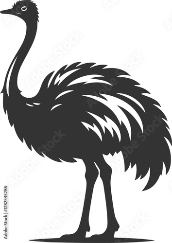 Ostrich standing tall in a proud stance animal vector silhouette