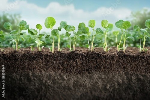 Green crops growing in layers on soil photo