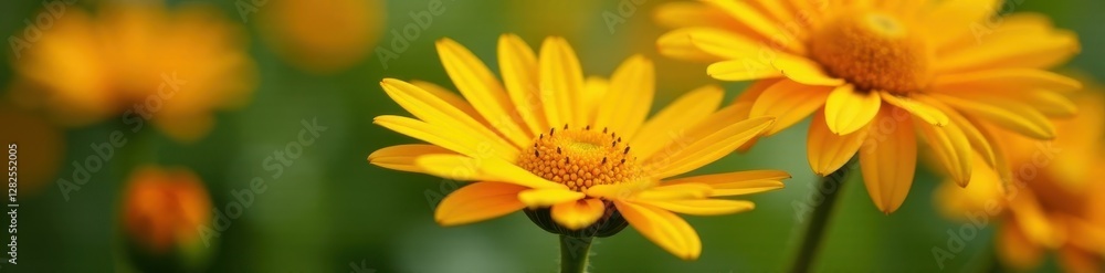 Vibrant yellow & orange daisy blooms, close-up , botanical, orange Vibrant yellow & orange daisy blooms, close-up , botanical, orange