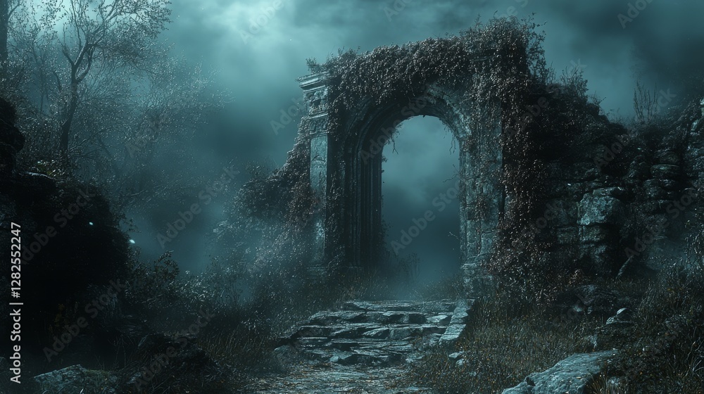 Fototapeta premium Mystical Portal in an Enchanted Forest Under a Stormy Sky
