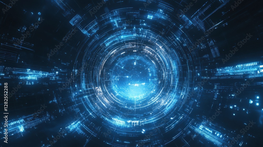 Fototapeta premium Futuristic Digital Tunnel with Blazing Blue Light Patterns Showcasing Advanced Technology and Abstract Visual Effects for Sci-Fi Imagery and Virtual Reality Experiences