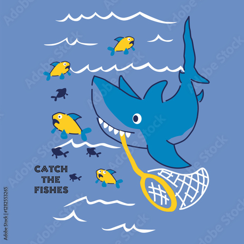shark catch the fishes design cartoon vector illustration