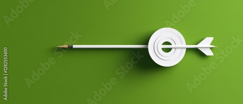 Conceptual Image of a White Pencil Piercing a Target on a Green Background, Representing Goal Achievement