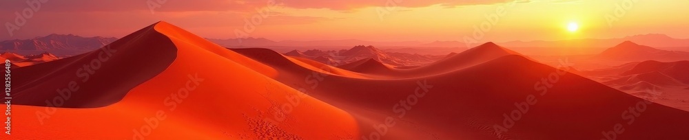 Fototapeta premium Crimson and gold illuminate towering sand dunes, casting long shadows , silhouette, gold
