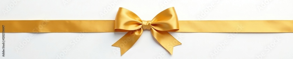 Elegant golden bow tied with a ribbon on a crisp white background, ornament, white, crown Elegant golden bow tied with a ribbon on a crisp white background, ornament, white, crown