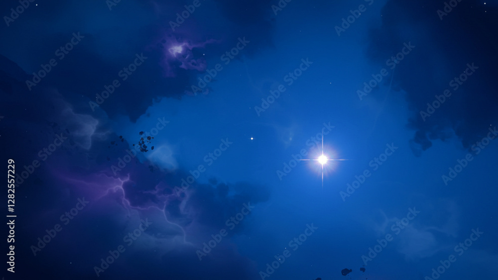 Obraz premium A celestial blue background showcasing abstract illumination with stars