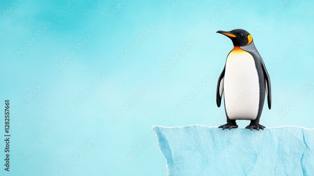 Fototapeta premium Penguin Standing on Iceberg with Blue Sky Background