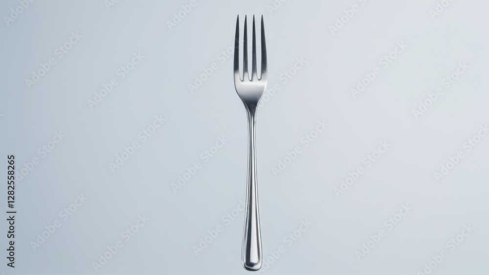 Stainless Steel Fork CloseUp on White Background with Light Blue Accent Minimalist Culinary Stock Photo Stainless Steel Fork CloseUp on White Background with Light Blue Accent Minimalist Culinary Stock Photo