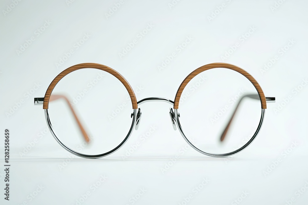 Wooden-rimmed glasses, studio shot, neutral background, eyewear advertisement Wooden-rimmed glasses, studio shot, neutral background, eyewear advertisement