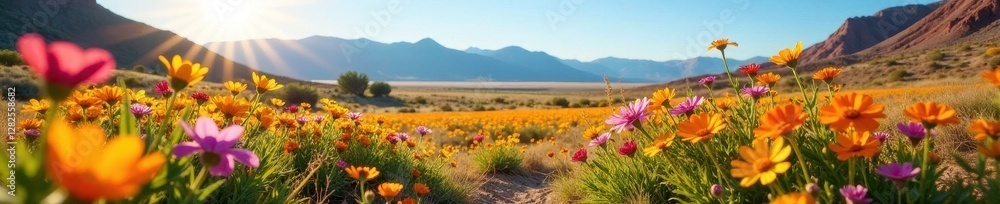 Obraz premium Vibrant wildflowers bloom in Utah's high desert, summer sun , Utah landscape, stock, flora