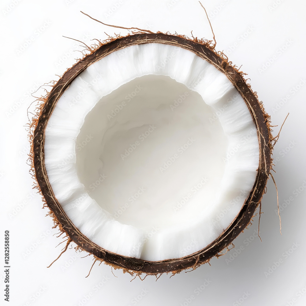 Fresh Coconut Shell Close-Up with White Flesh and Brown Skin Fresh Coconut Shell Close-Up with White Flesh and Brown Skin