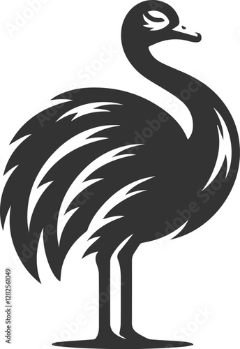 Ostrich standing still with one eye closed animal vector silhouette