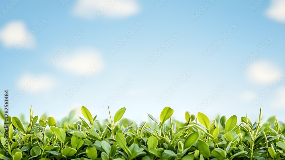 Lush Green Leaves Against a Blue Sky with White Clouds Lush Green Leaves Against a Blue Sky with White Clouds