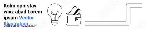 Lightbulb next to wallet holding cards, alongside placeholder text. Ideal for finance, innovation, payment methods, creativity, e-commerce, digital solutions business concepts. Landing page