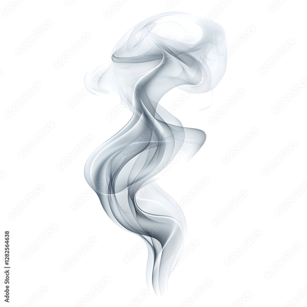Elegant Swirling White Smoke Form Displaying Fluid Motion With Soft Light Effects. A beautiful Elegant Swirling White Smoke Form Displaying Fluid Motion With Soft Light Effects. A beautiful