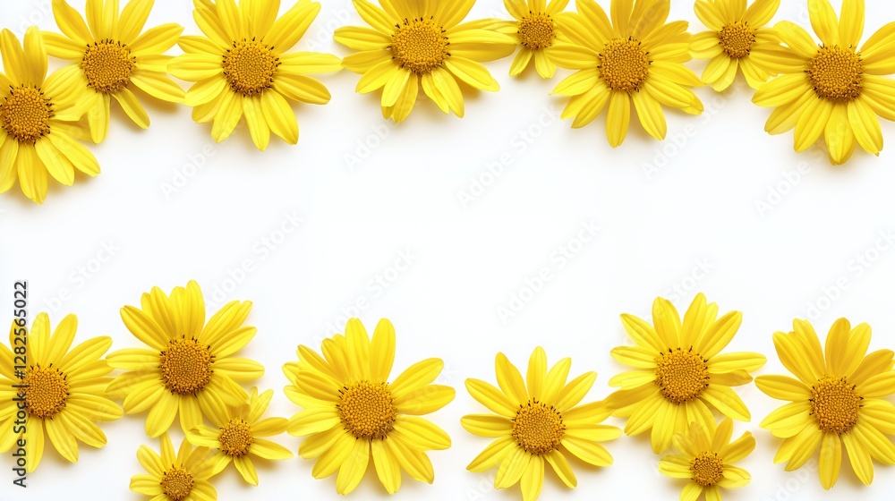Bright Yellow Daisies Frame on White Background Bright Yellow Daisies Frame on White Background