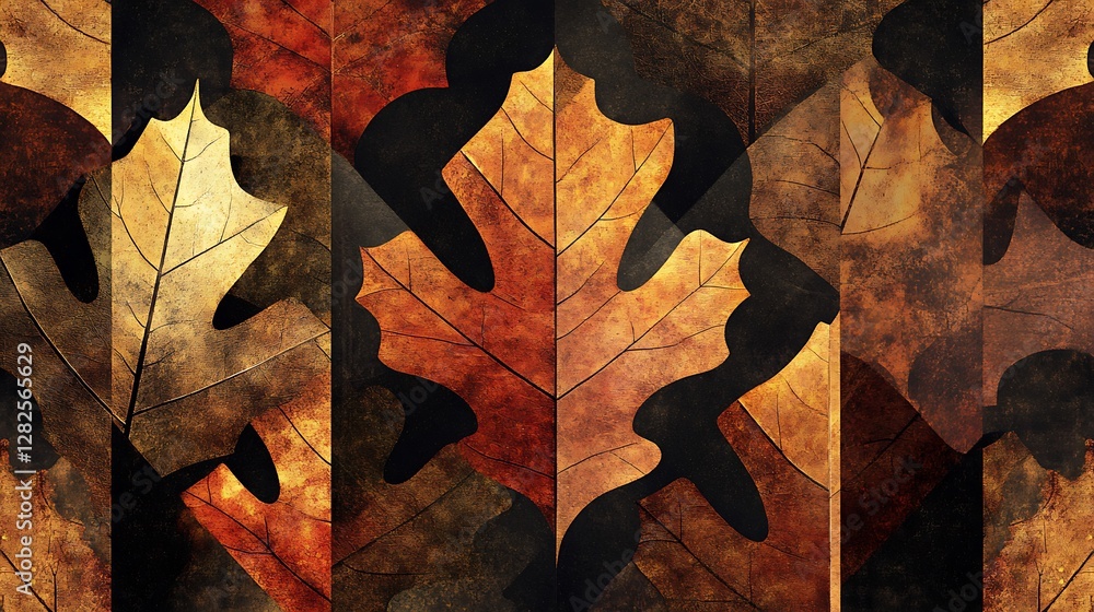 Abstract Autumn Leaves Brown Gold Tones Design
