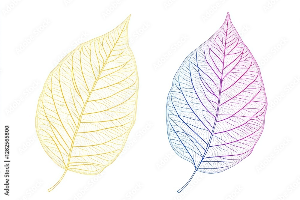 Obraz premium Colorful leaf skeletons, nature design, white background, autumn
