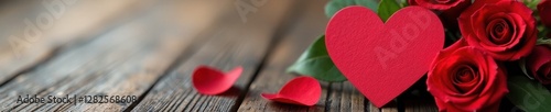 Paper heart valentine with red rose bouquet Close-up view , elegant, bloom, rose