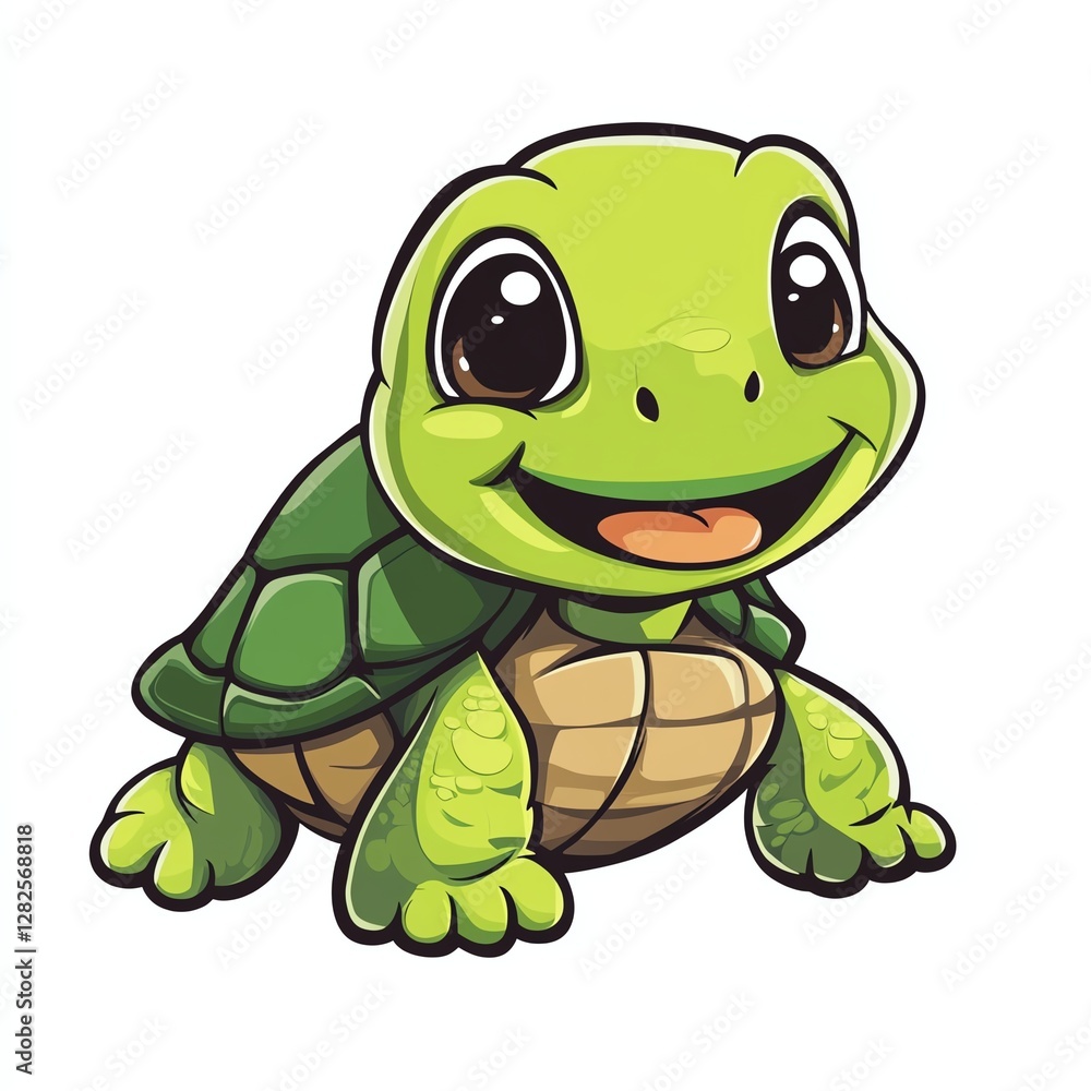 Cartoon turtle with a happy face design for T-shirt POD print on demand on white background Cartoon turtle with a happy face design for T-shirt POD print on demand on white background