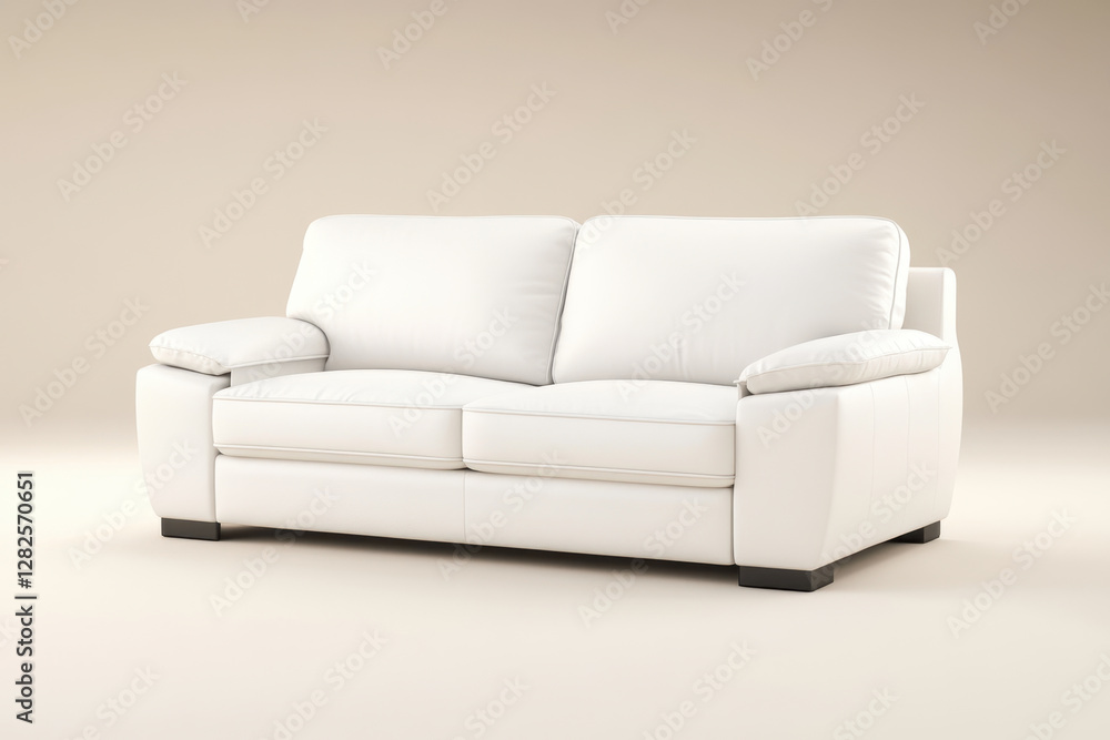Fototapeta premium modern white leather sofa with plush cushions and sleek design, perfect for contemporary living spaces. Its clean lines and comfortable seating create welcoming atmosphere