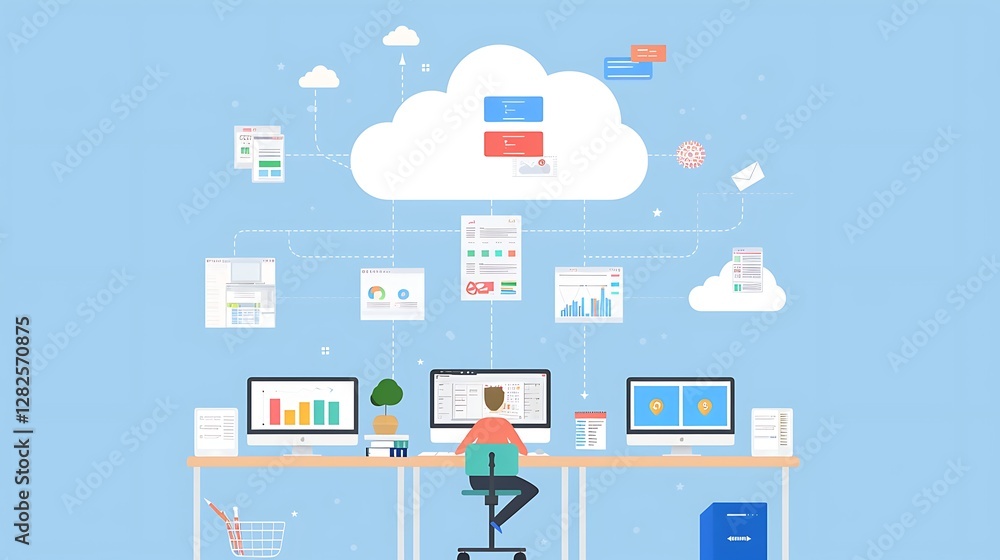 Cloud Computing Concept with Multiple Devices Connected to a Central Cloud Network Cloud Computing Concept with Multiple Devices Connected to a Central Cloud Network