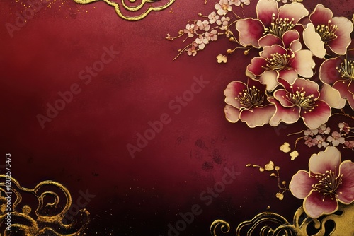 Red floral background, Asian design, celebration, greeting card