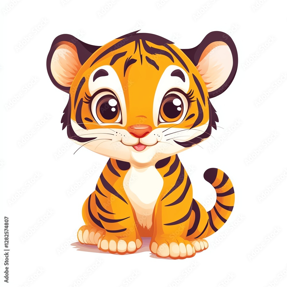 Playful baby tiger with stripes design for T-shirt POD print on demand on white background Playful baby tiger with stripes design for T-shirt POD print on demand on white background