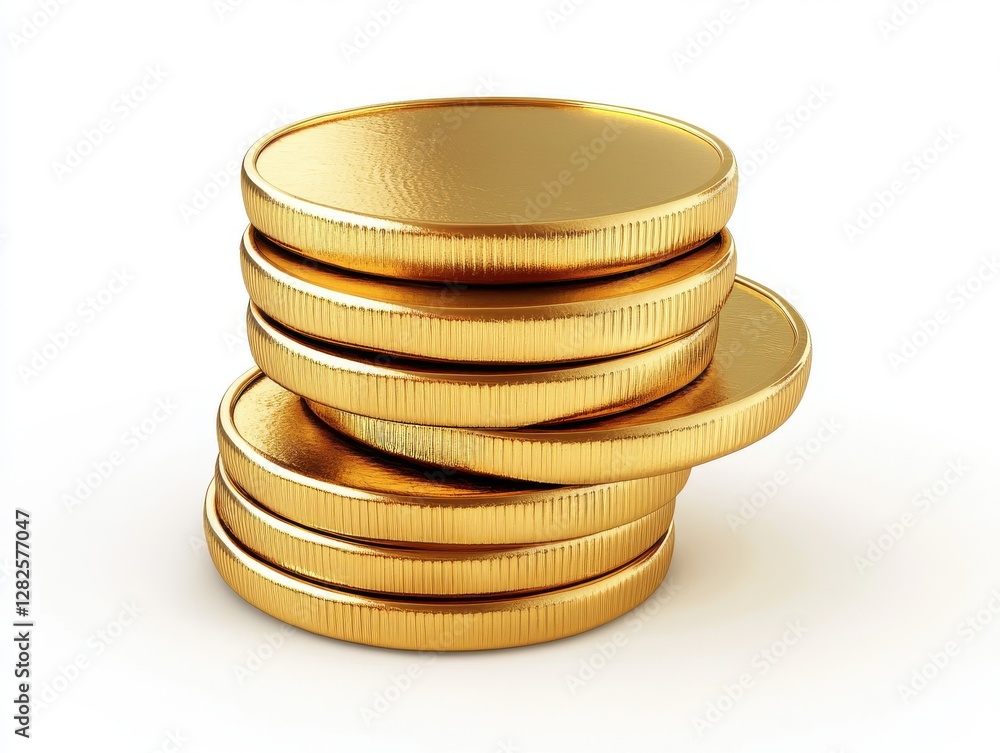 Stack of Gold Coins on White Background Symbolizing Wealth and Success Stack of Gold Coins on White Background Symbolizing Wealth and Success