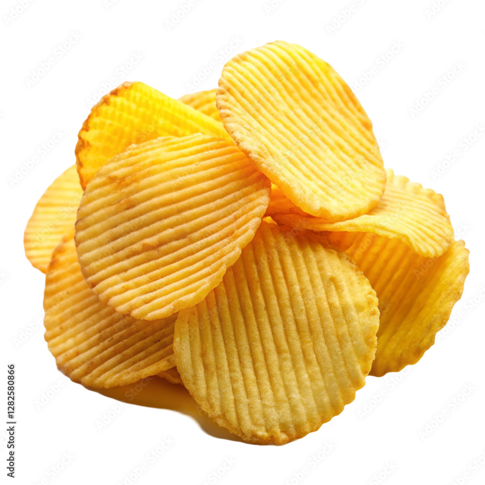 Yellow potato chips isolated on transparent background
Yellow potato chips isolated on transparent background