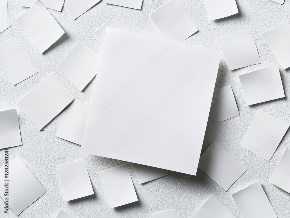 Blank square paper surrounded by several empty sheets for creative design or notes. Blank square paper surrounded by several empty sheets for creative design or notes.