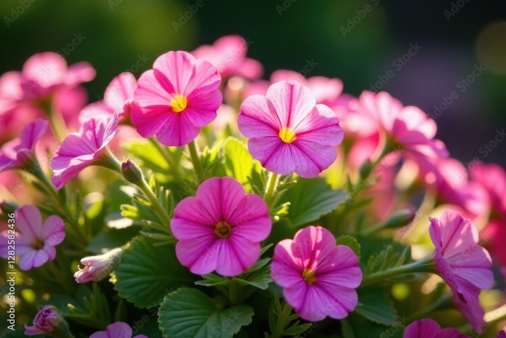 Lush pink petunias overflowing a sunny summer garden flowerbed , flowerbed, bloom, landscaping Lush pink petunias overflowing a sunny summer garden flowerbed , flowerbed, bloom, landscaping