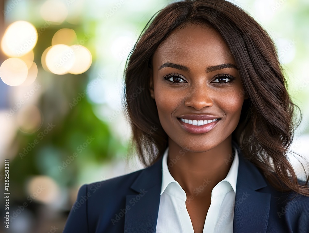 Professional profile of a beautiful smiling woman in a business suit with soft bokeh effect and studio lighting. Natural, makeup-free, with white shirt and blue blazer, office background. Professional profile of a beautiful smiling woman in a business suit with soft bokeh effect and studio lighting. Natural, makeup-free, with white shirt and blue blazer, office background.