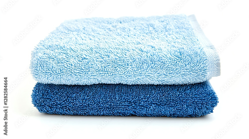 Soft Bath Towels Stacked Neatly in Blue and Light Blue Colors Soft Bath Towels Stacked Neatly in Blue and Light Blue Colors