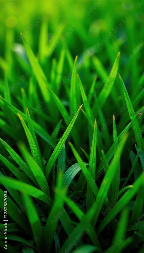 Lush green grass viewed from above, textured blades , close-up, nature Lush green grass viewed from above, textured blades , close-up, nature