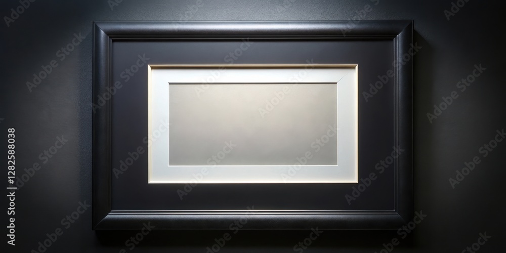 Modern Black Gallery Frame with Customizable Mat Board and Art Piece, dark background Modern Black Gallery Frame with Customizable Mat Board and Art Piece, dark background