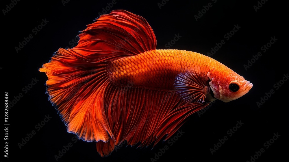 Obraz premium Stunning Orange Betta Fish Halfmoon Tail Aquarium Macro