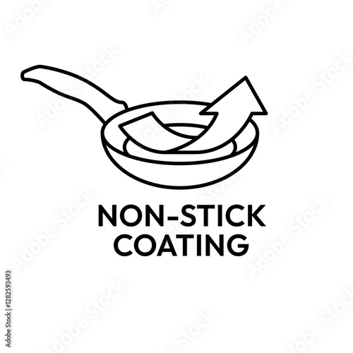 Non Stick Coating icon set. Non Stick Coating pan or pot with arrow for label product. Non Stick Coating logo, badge, sticker, symbol, emblem, black, circle, line vector isolated.