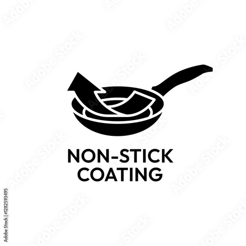 Non Stick Coating icon set. Non Stick Coating pan or pot with arrow for label product. Non Stick Coating logo, badge, sticker, symbol, emblem, black, circle, line vector isolated.