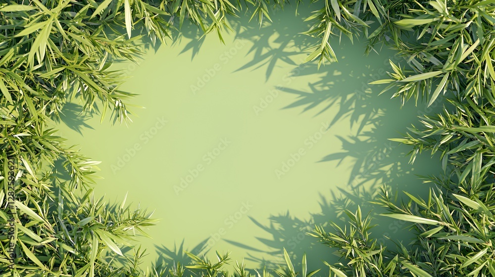Fototapeta premium Green Leaves Frame on Light Green Background