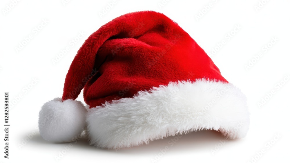 Red santa hat on white background for christmas celebrations winter holidays and festive decorations ideas Red santa hat on white background for christmas celebrations winter holidays and festive decorations ideas