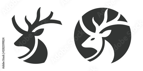Set of wild deer silhouettes in flat style isolated on white background. Deer head vector illustration business deer logo icon design. black and white deer head brand logo in vector format simple icon