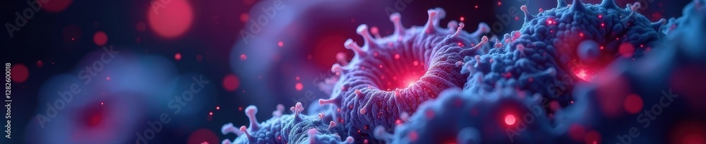 Obraz premium Microscope view of cells, complex data displayed on screen, biology, discovery, technology