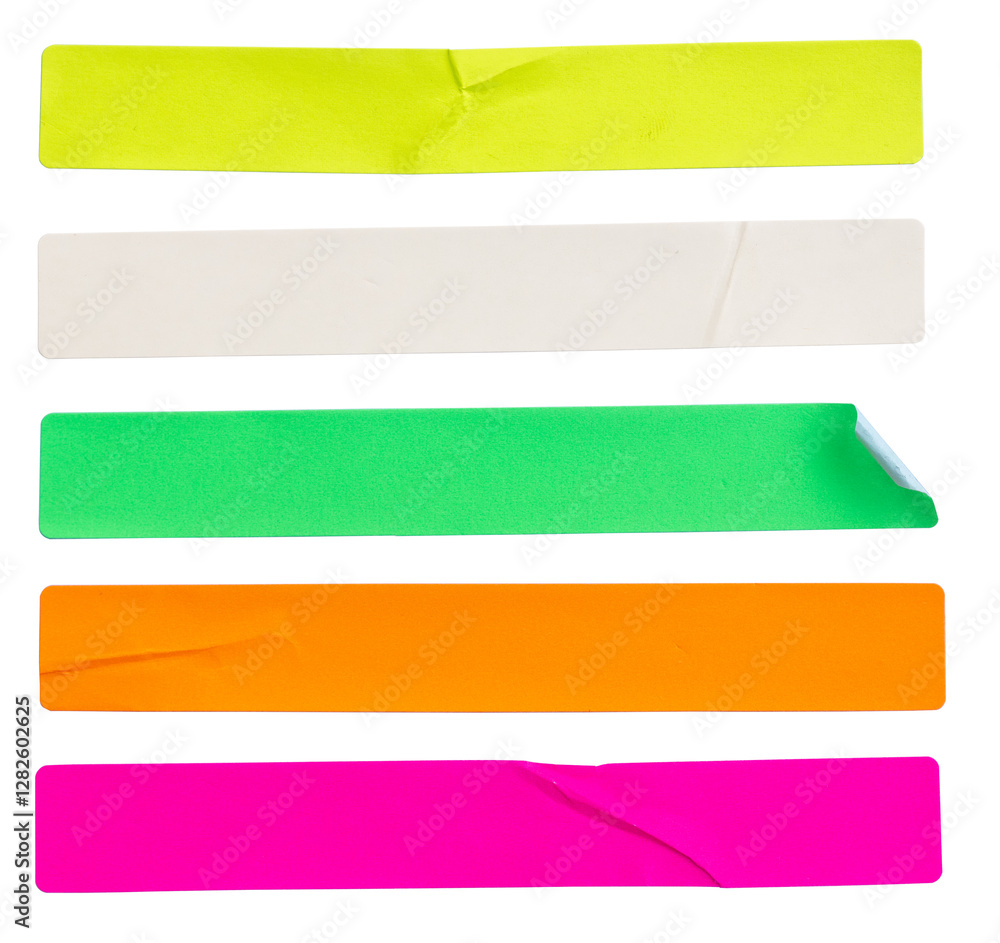 A set of colourful rectangular paper sticker label isolated on white background. A set of colourful rectangular paper sticker label isolated on white background.